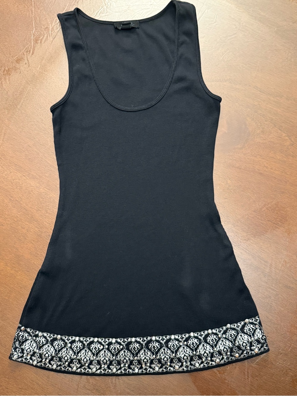 Express Black Ribbed Tank with Embroidered Hem Small